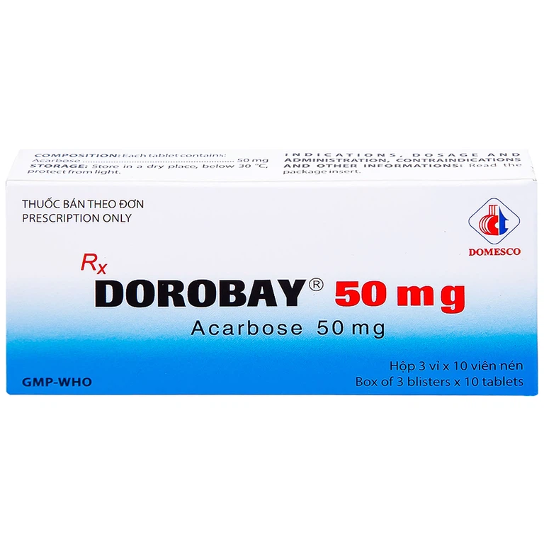 Thuốc Dorobay 50mg Domesco điều trị đái tháo đường típ 2 (3 vỉ x 10 viên)