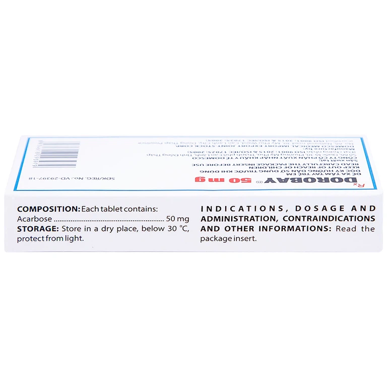 Thuốc Dorobay 50mg Domesco điều trị đái tháo đường típ 2 (3 vỉ x 10 viên)