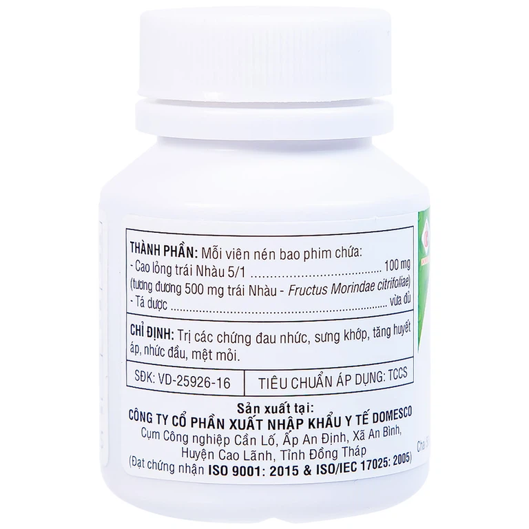 Thuốc Morinda Citrifolia Domesco điều trị đau nhức, sưng khớp, tăng huyết áp (50 viên)