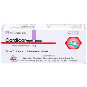 Thuốc Cardicor Mekophar 5 điều trị cao huyết áp, đau thắt ngực (3 vỉ x 10 viên)