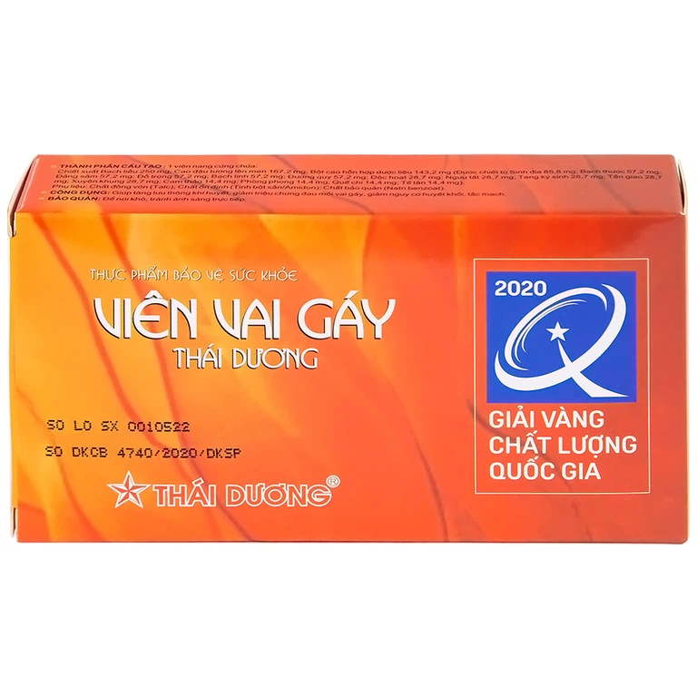 Viên Vai Gáy Thái Dương tăng lưu thông khí huyết, giảm triệu chứng đau mỏi vai gáy (2 vỉ x 15 viên)