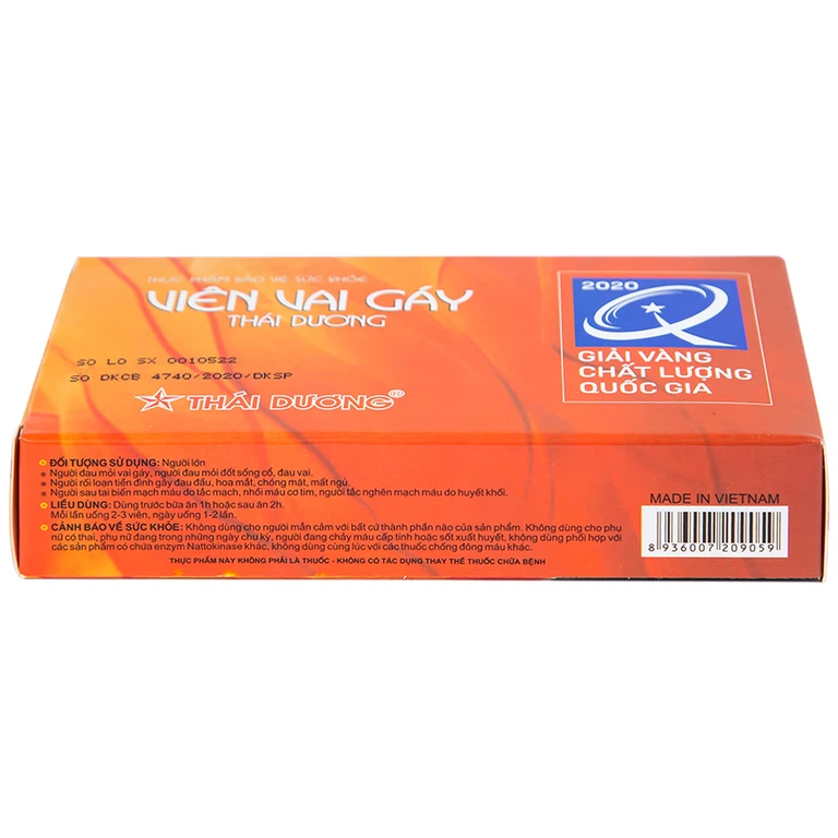 Viên Vai Gáy Thái Dương tăng lưu thông khí huyết, giảm triệu chứng đau mỏi vai gáy (2 vỉ x 15 viên)