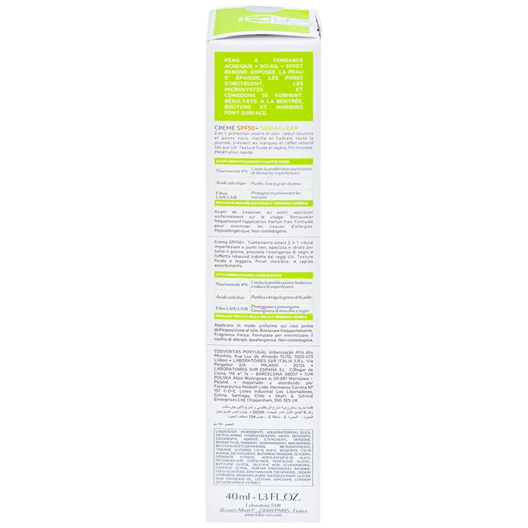 Kem chống nắng SVR Sebiaclear Creme SPF50+ dưỡng da dùng cho da hỗn hợp, da dầu và da nhạy cảm (40ml)