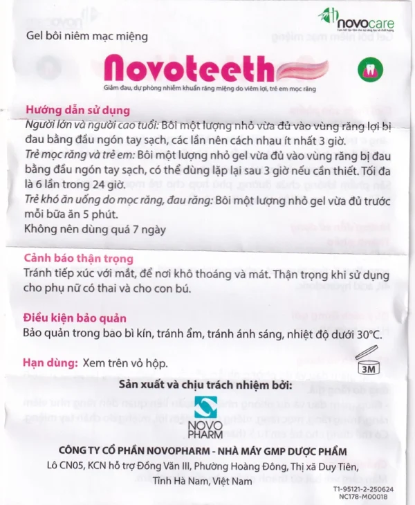 Gel bôi niêm mạc miệng Novoteeth 10g Novocare giảm đau, dự phòng nhiễm khuẩn răng miệng do trẻ mọc răng