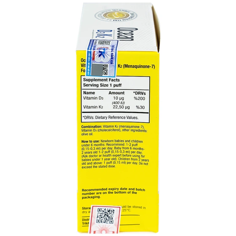 Dung dịch DubOcean D3K2 Orzax 20ml bổ sung Vitamin D3 và Vitamin K