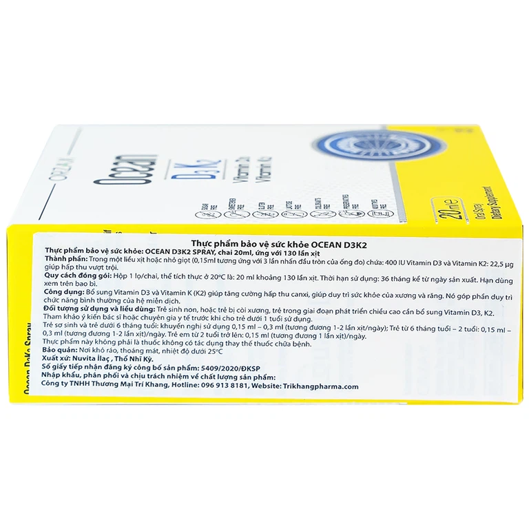 Dung dịch DubOcean D3K2 Orzax 20ml bổ sung Vitamin D3 và Vitamin K