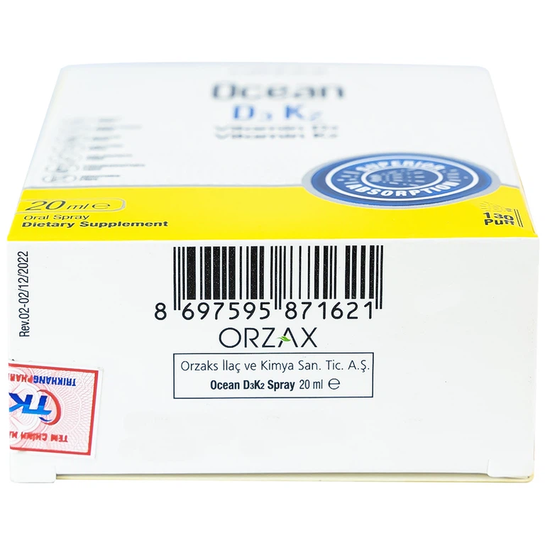 Dung dịch DubOcean D3K2 Orzax 20ml bổ sung Vitamin D3 và Vitamin K