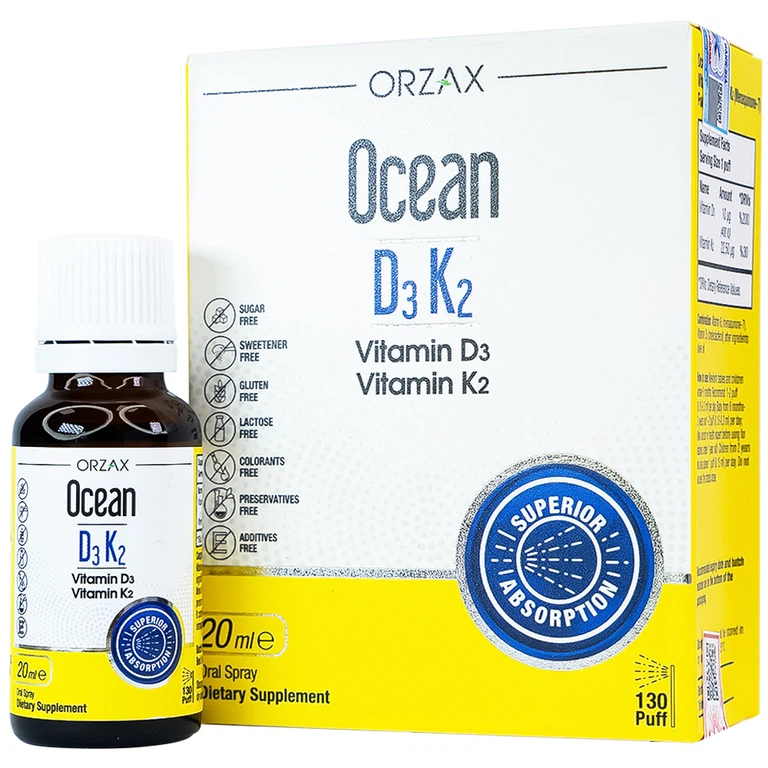 Dung dịch DubOcean D3K2 Orzax 20ml bổ sung Vitamin D3 và Vitamin K