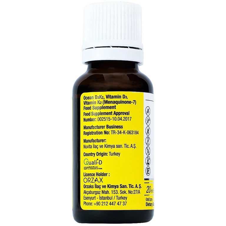 Dung dịch DubOcean D3K2 Orzax 20ml bổ sung Vitamin D3 và Vitamin K