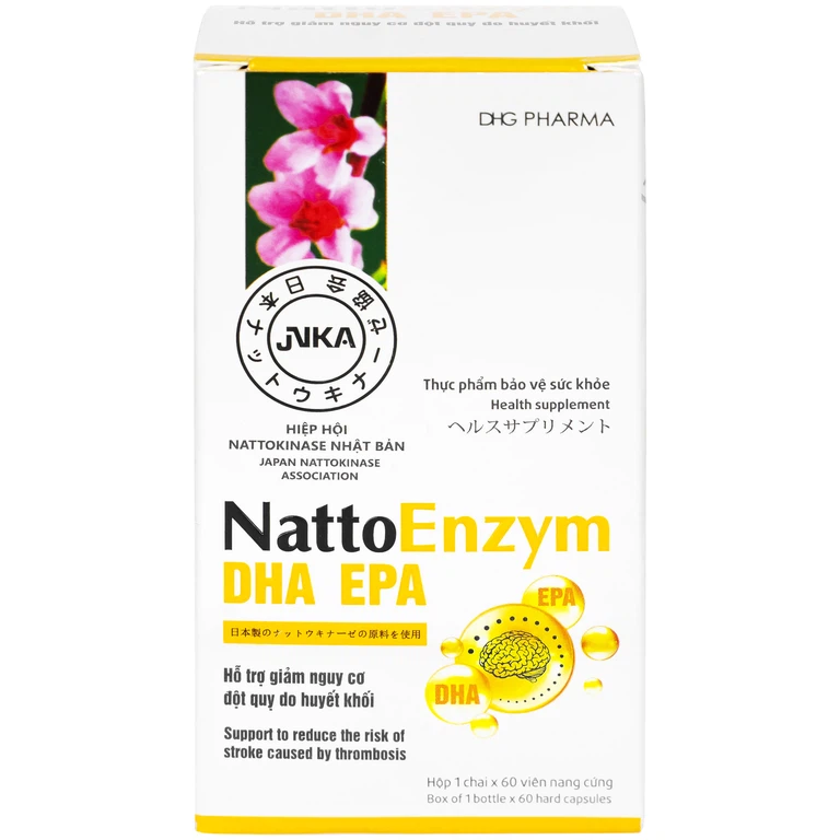 Viên uống NattoEnzym DHA EPA DHG Pharma hỗ trợ giảm nguy cơ đột quỵ do huyết khối (60 viên)