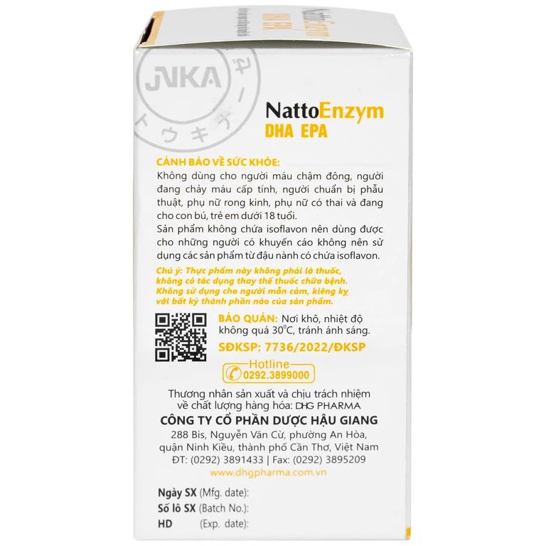 Viên uống NattoEnzym DHA EPA DHG Pharma hỗ trợ giảm nguy cơ đột quỵ do huyết khối (60 viên)