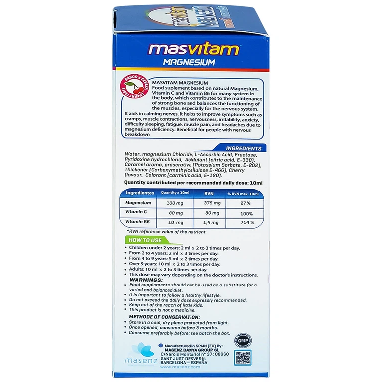 Dung dịch Masvitam Magnesium + Vit C + Vic B6 150ml bổ sung Magnesium, Vitamin C và Vitamin B6 cho cơ thể