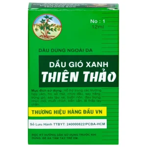 Dầu gió xanh Thiên Thảo 12ml Trường Sơn dùng hỗ trợ trong trường hợp cảm, ho, sổ mũi, nhức đầu (12 chai)