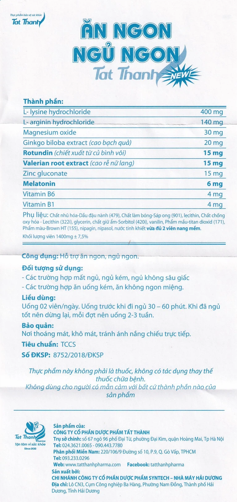 Viên uống Ăn Ngon Ngủ Ngon Tất Thành hỗ trợ ăn ngon, ngủ ngon (30 viên)
