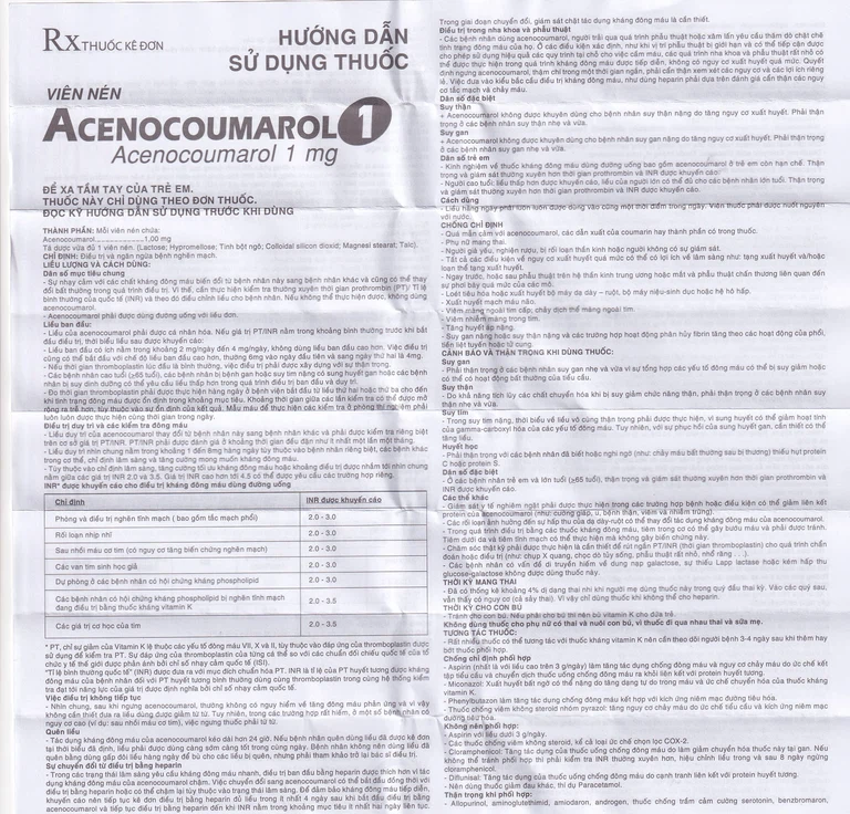 Thuốc Acenocoumarol 1 SPM điều trị và ngăn ngừa bệnh nghẽn mạch (3 vỉ x 10 viên)
