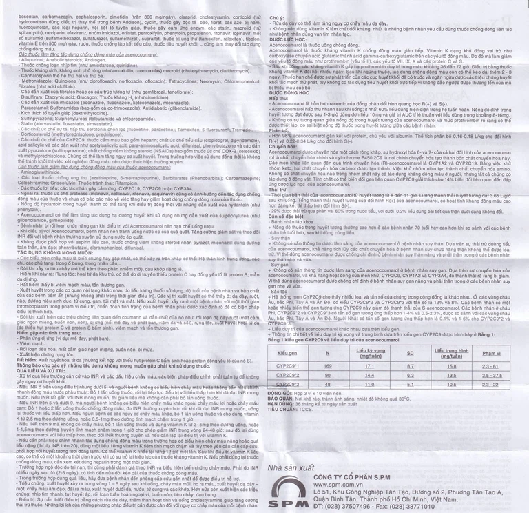 Thuốc Acenocoumarol 1 SPM điều trị và ngăn ngừa bệnh nghẽn mạch (3 vỉ x 10 viên)