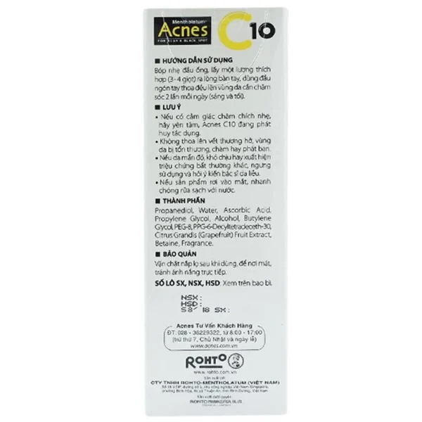 Dung dịch Acnes C10 Rohto mờ sẹo, thâm, hỗ trợ giảm nám, tàn nhang (15ml)
