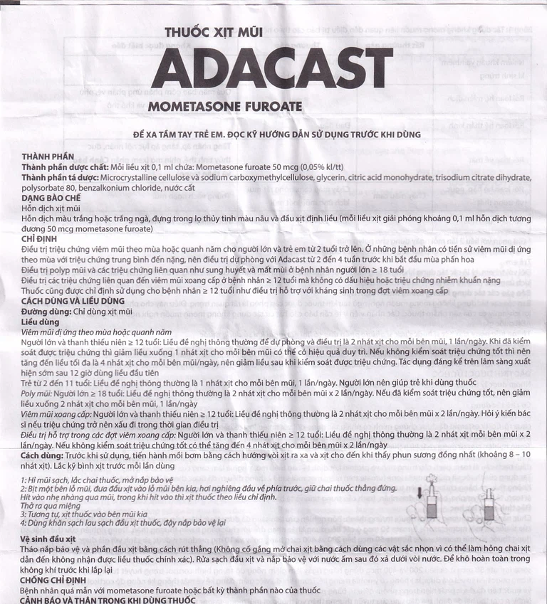 Thuốc xịt mũi Adacast Meraplion điều trị viêm mũi dị ứng, sung huyết và mất mùi, viêm mũi xoang (60 liều)