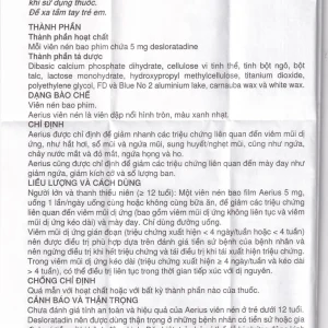 Thuốc Aerius 5mg MSD giảm nhanh các triệu chứng viêm mũi dị ứng, mày đay (1 vỉ x 10 viên)