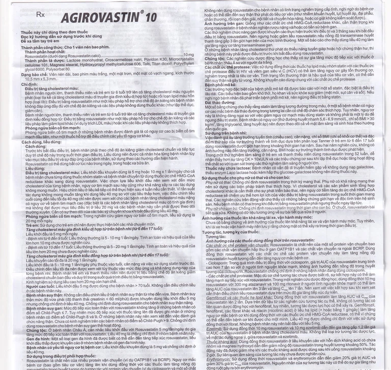 Thuốc Agirovastin 10 Agimexpharm điều trị tăng cholesterol máu (6 vỉ x 10 viên)