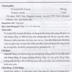 Thuốc Aleucin 500mg Bidiphar điều trị các cơn chóng mặt (3 vỉ x 10 viên)