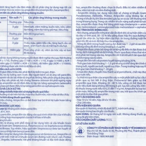 Thuốc Ampicillin 500mg Domesco điều trị nhiễm khuẩn (10 vỉ x 10 viên)