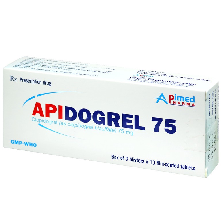 Thuốc Apidogrel 75 Apimed phòng ngừa các biến cố do huyết khối động mạch (3 vỉ x 10 viên)