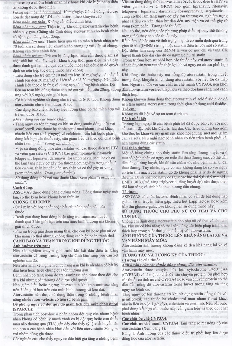 Thuốc Assovas 10mg Assopharma điều trị tăng cholesterol máu nguyên phát (3 vỉ x 10 viên)