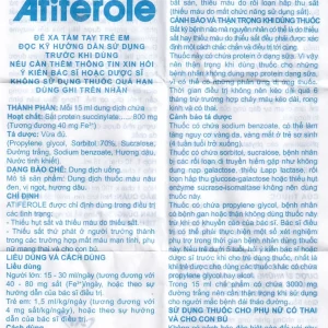 Dung dịch uống Atiferole 800mg/15ml An Thiên điều trị tình trạng thiếu hụt sắt và thiếu máu