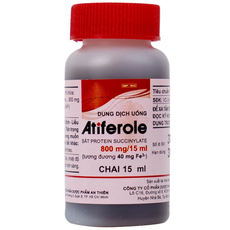 Dung dịch uống Atiferole 800mg/15ml An Thiên điều trị tình trạng thiếu hụt sắt và thiếu máu