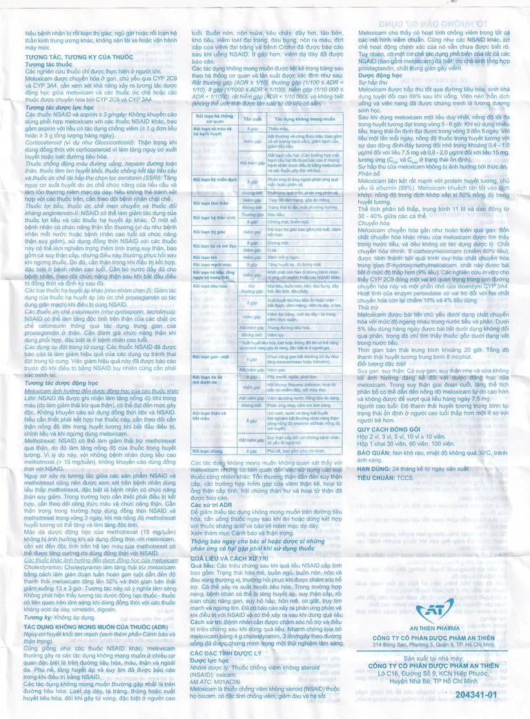 Thuốc Atimecox 15mg An Thiên giảm các dấu hiệu và triệu chứng của viêm xương khớp (3 vỉ x 10 viên)