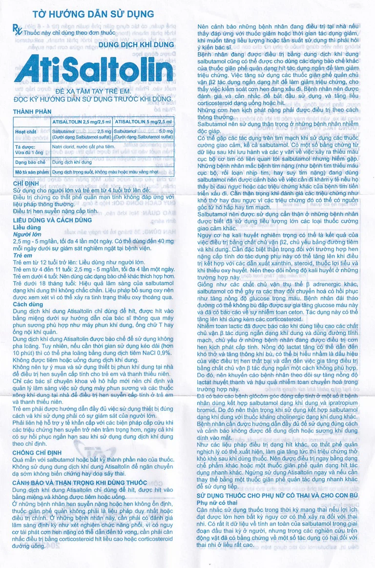 Dung dịch khí dung AtiSaltolin 5mg/2,5ml An Thiên điều trị chứng co thắt phế quản (1 vỉ x 5 ống)