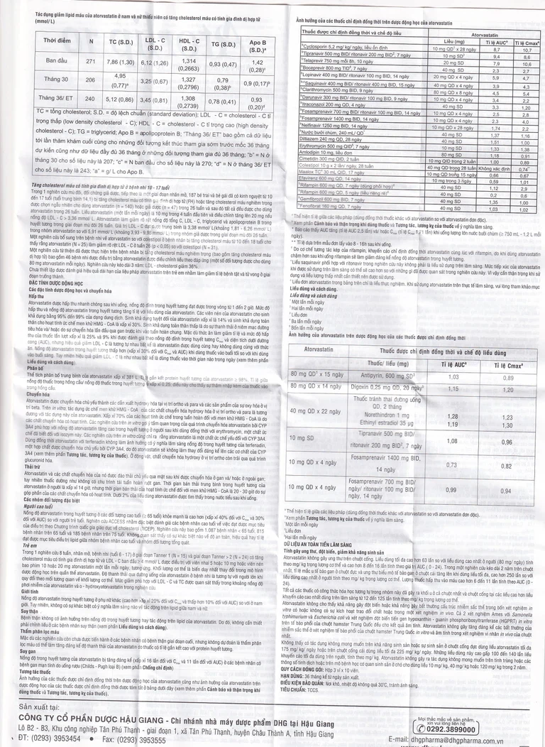 Thuốc Atorlip 10mg DHG điều trị tăng cholesterol toàn phần, tăng LDL-cholesterol (3 vỉ x 10 viên)