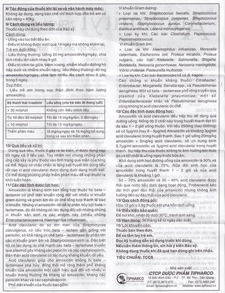 Bột Auclanityl 250/31.25mg Tipharco điều trị nhiễm khuẩn (12 gói x 3,8g)