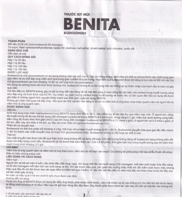 Thuốc xịt mũi Benita Merap điều trị viêm mũi dị ứng, polyp mũi (120 liều)