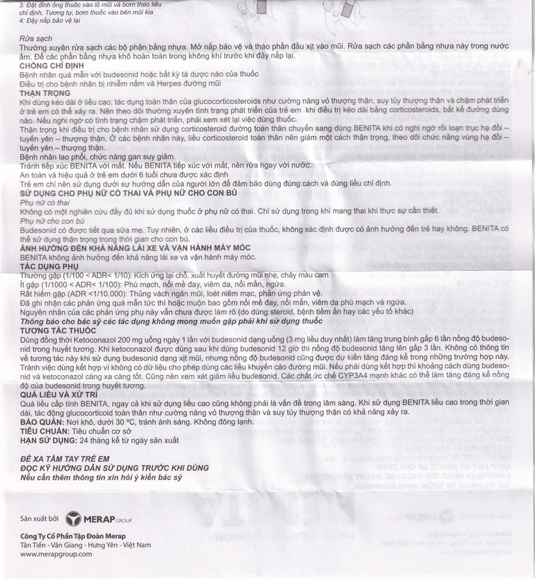 Thuốc xịt mũi Benita Merap điều trị viêm mũi dị ứng, polyp mũi (120 liều)