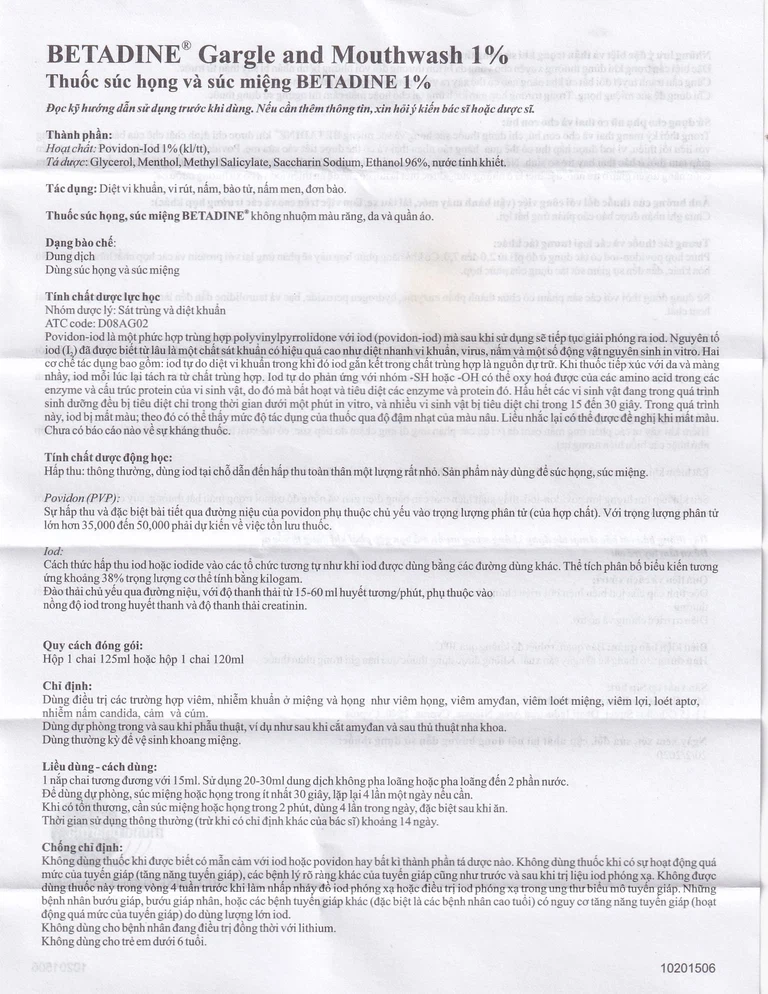 Thuốc súc họng, súc miệng Betadine Gargle and Mouthwash điều trị viêm và nhiễm khuẩn miệng, họng (125ml)