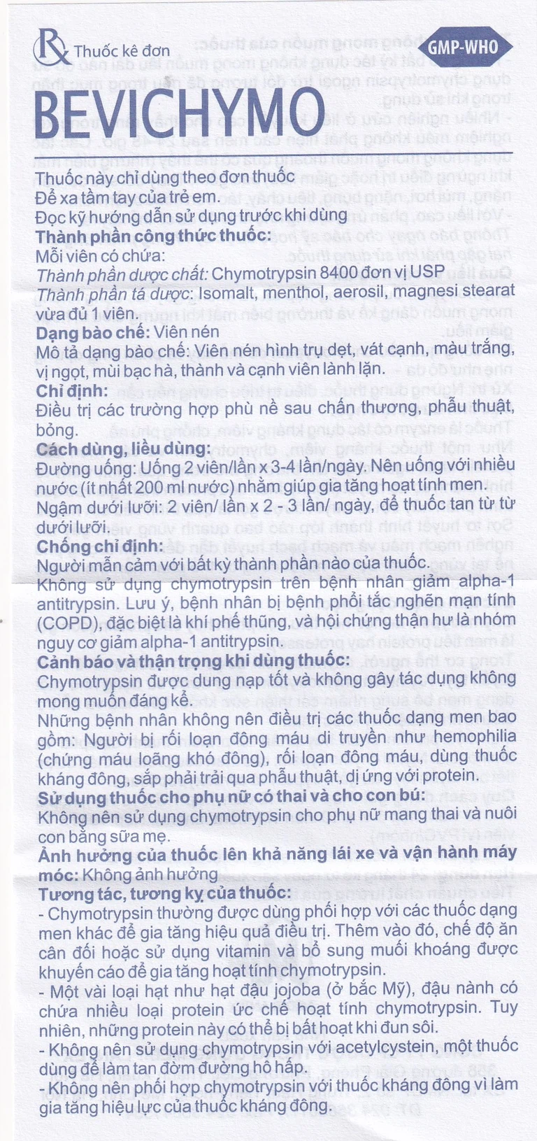 Thuốc Bevichymo Chymotrypsin 8400 Usp Mediplantex giảm đau, hạ sốt và kháng viêm (1 vỉ x 12 viên)
