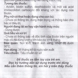 Thuốc Biotin 5mg Mediplantex điều trị thiếu hụt biotin (2 vỉ x 10 viên)