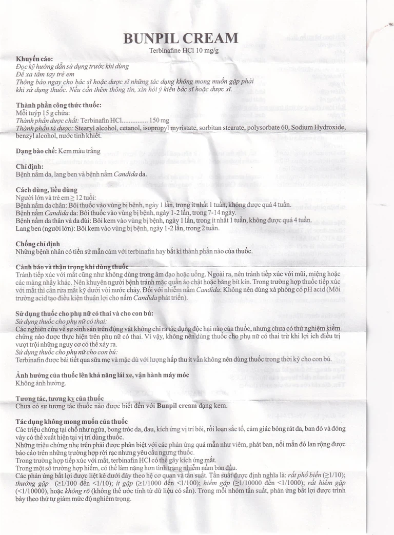 Kem bôi ngoài da Bunpil 10mg Aprogen điều trị nấm da, lang ben (15g)