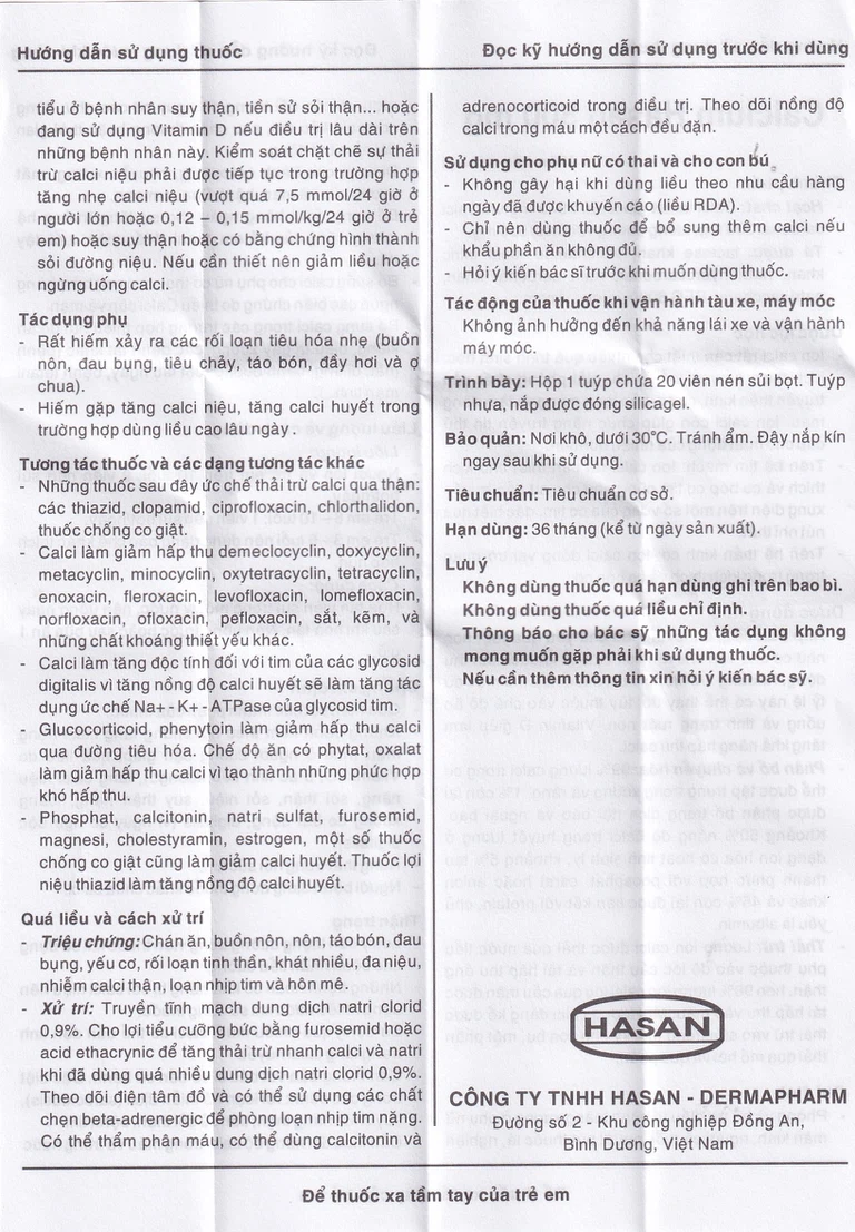Viên sủi Calcium Hasan 500mg phòng và hỗ trợ điều trị bệnh loãng xương (20 viên)