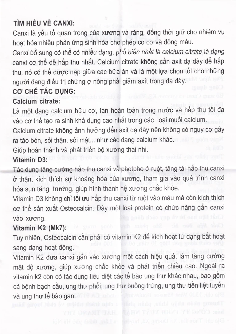 Viên uống CalKaMin AVA Pharmaceutical bổ sung canxi và vitamin K2, vitamin D3 cho cơ thể