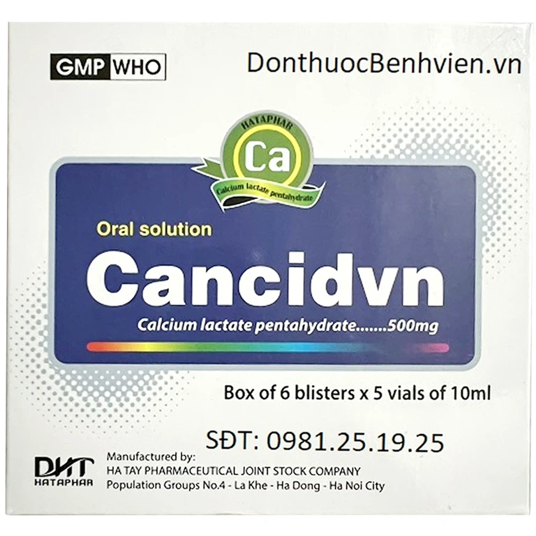 Dung dịch uống Cancidvn 500mg/10ml Hataphar bổ sung canxi (6 vỉ x 5 ống)