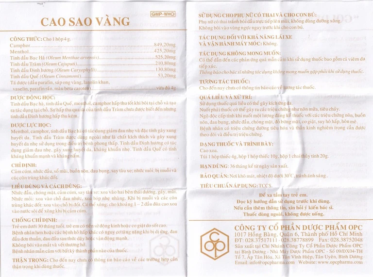 Cao Sao Vàng OPC điều trị cảm cúm, nhức đầu (10 gói x 4g)