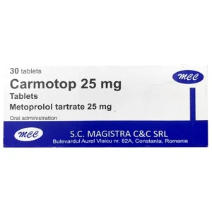 Thuốc Carmotop 25mg Magistra C&C điều trị tăng huyết áp, đau thắt ngực (3 vỉ x 10 viên)