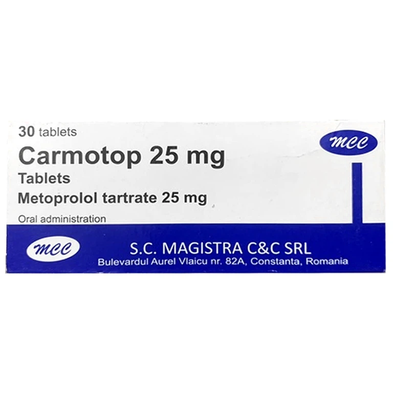 Thuốc Carmotop 25mg Magistra C&C điều trị tăng huyết áp, đau thắt ngực (3 vỉ x 10 viên)