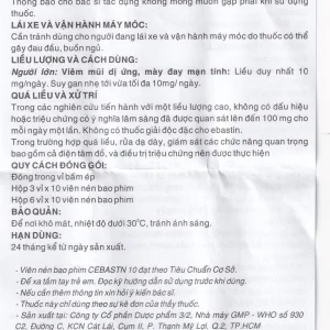 Thuốc Cebastin10 Dược 3-2 điều trị viêm mũi dị ứng, mày đay (3 vỉ x 10 viên)