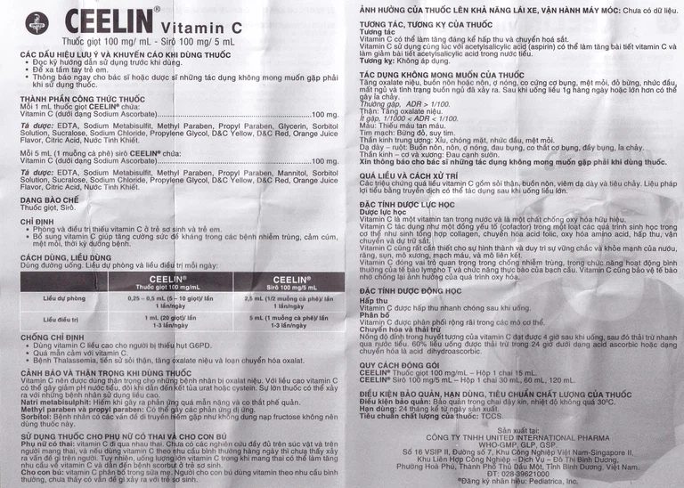 Siro Ceelin United bổ sung vitamin C, tăng cường sức đề kháng (120ml)