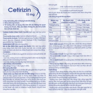 Thuốc Cetirizin 10mg Domesco điều trị viêm mũi dị ứng, mày đay (10 vỉ x 10 viên)