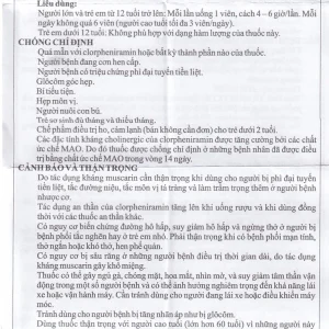 Thuốc Chlorpheniramin 4mg Fourdiphar điều trị viêm mũi dị ứng, mày đay (10 vỉ x 20 viên)